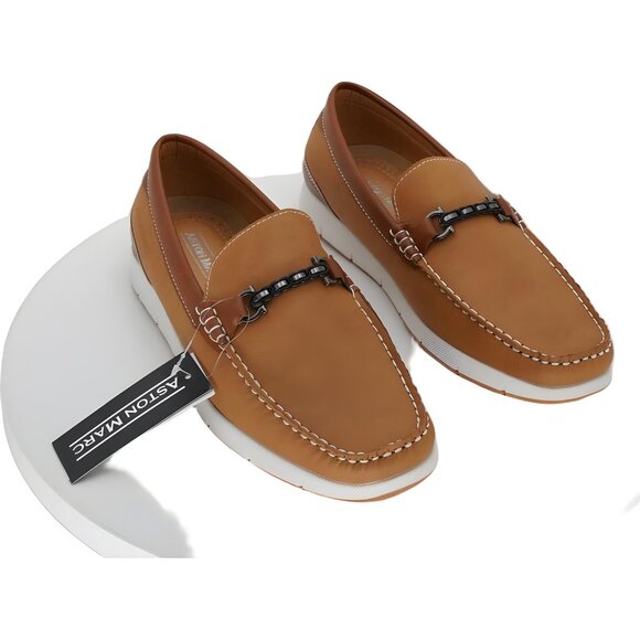 Aston Marc Crosby Bit Loafers Tan Leather Slip-On Driving Shoes Men 9M - Picture 4 of 6